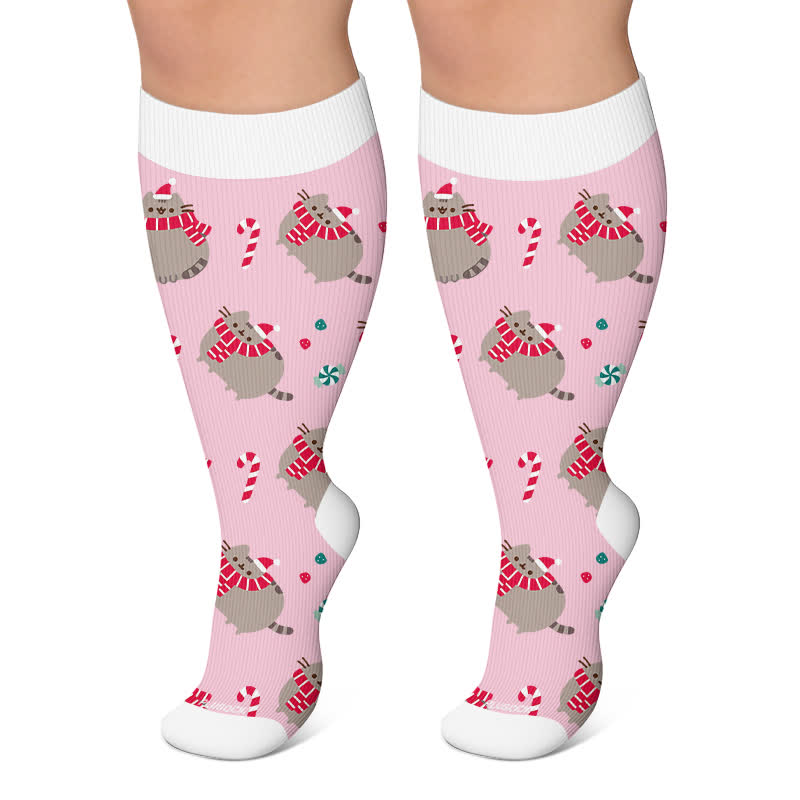 Chaussettes de compression grandes tailles pour Noël avec un adorable chat mignon - Rose - 4XL - image 6