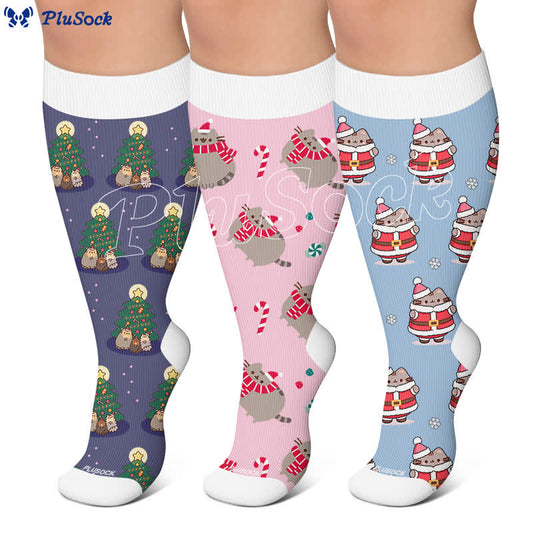 Chaussettes de compression grandes tailles pour Noël avec un adorable chat mignon - image 0