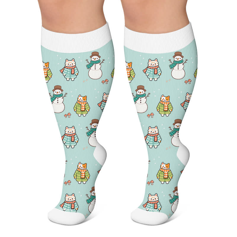 Chaussettes de compression grande taille bonhomme de neige chat - Vert - 4XL - image 4