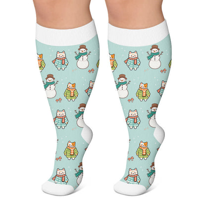 Chaussettes de compression grande taille bonhomme de neige chat - Vert - 4XL - image 4