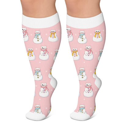 Chaussettes de compression grande taille bonhomme de neige chat - Rose - 4XL - image 5