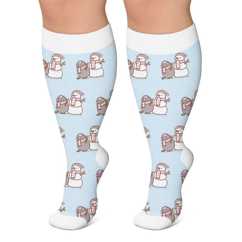 Chaussettes de compression grande taille bonhomme de neige chat - Bleu - 4XL - image 6