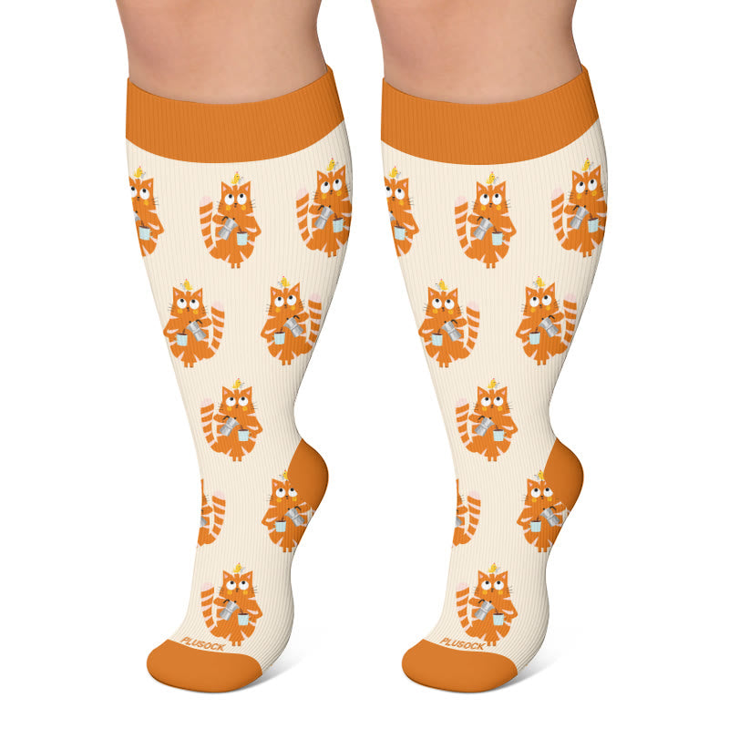 Chaussettes de compression grande taille Coffee Cat - Orange - 4XL - image 4
