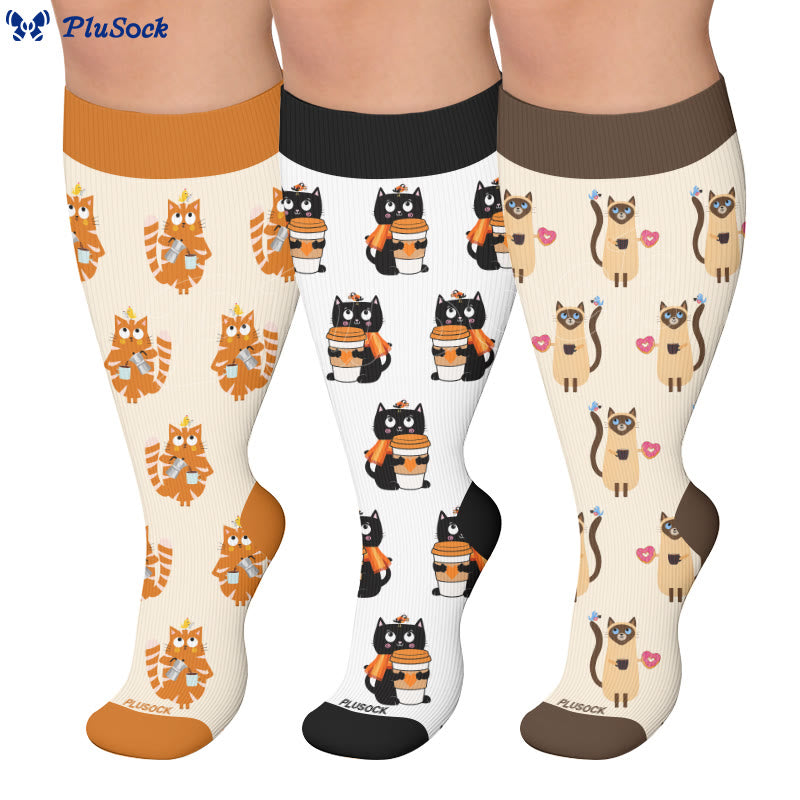 Chaussettes de compression grande taille Coffee Cat - image 0