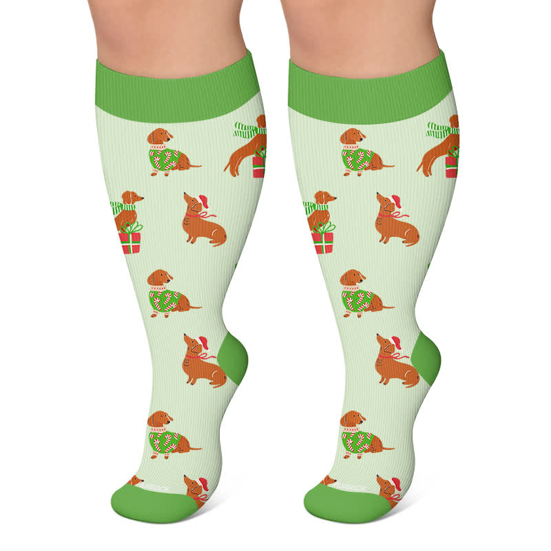 Chaussettes de compression grandes tailles pour Noël et les animaux - Vert - 4XL - image 5