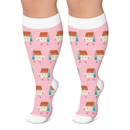 Chaussettes de compression grandes tailles à imprimé dessin animé amusant - Rose - 4XL - image 5