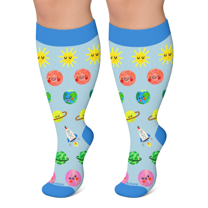 Chaussettes de compression grandes tailles à imprimé dessin animé amusant - Bleu - 4XL - image 4