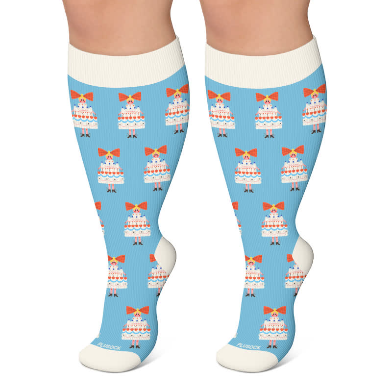 Chaussettes de compression grandes tailles à imprimé dessin animé amusant - Bleu clair - 4XL - image 6