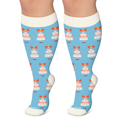 Chaussettes de compression grandes tailles à imprimé dessin animé amusant - Bleu clair - 4XL - image 6