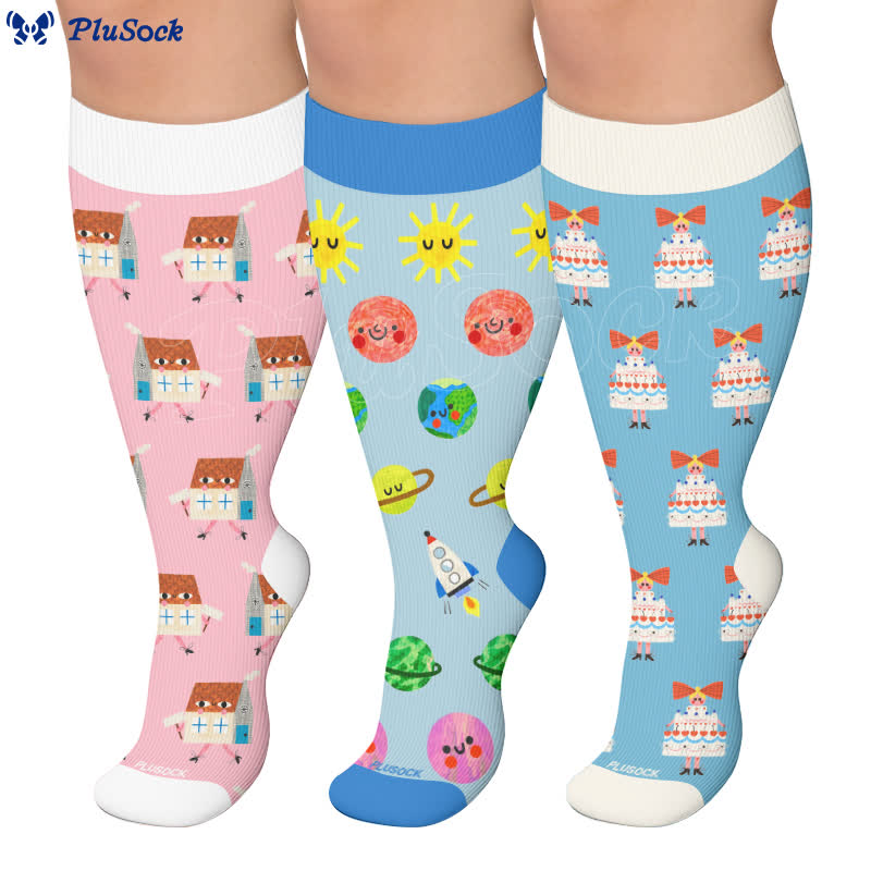 Chaussettes de compression grandes tailles à imprimé dessin animé amusant - image 0