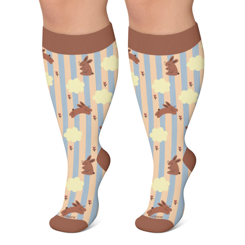 Chaussettes de compression grandes tailles à motif chat et lapin - Café - 4XL - image 6