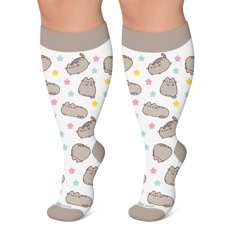 Chaussettes de compression grandes tailles à motif chat et lapin - Blanc - 4XL - image 4