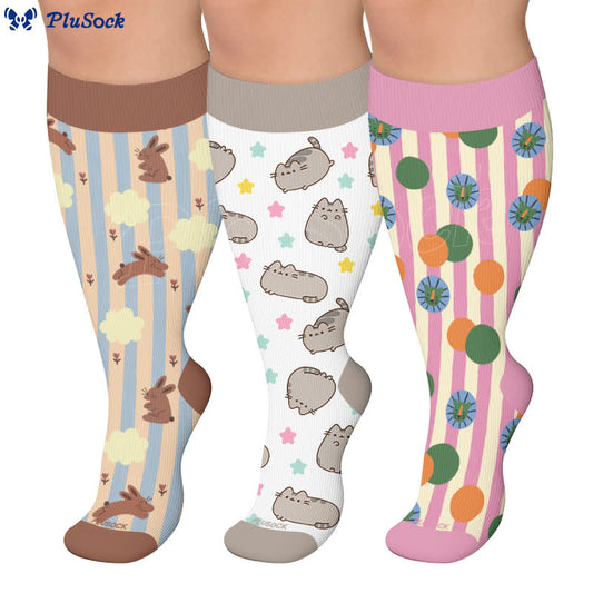 Chaussettes de compression grandes tailles à motif chat et lapin - image 0