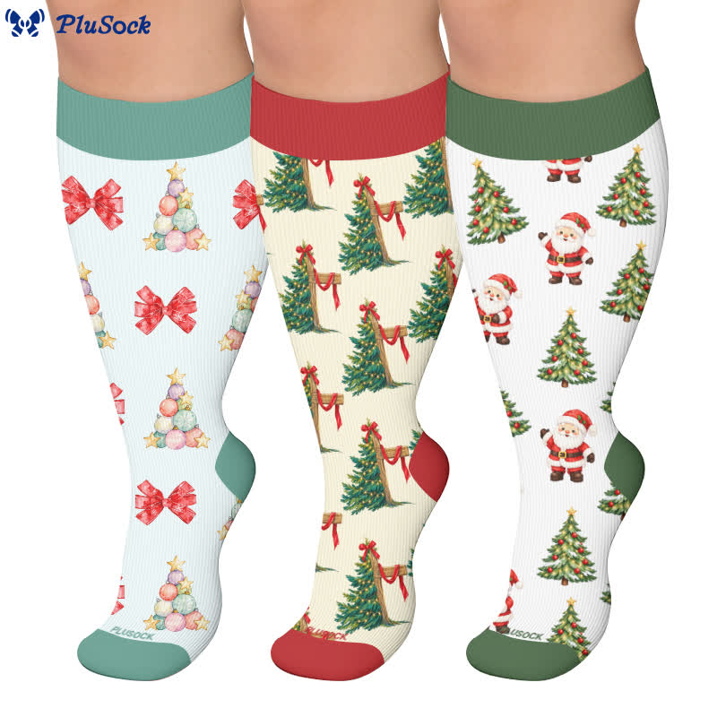 Chaussettes de compression grandes tailles à motif de Noël - image 0
