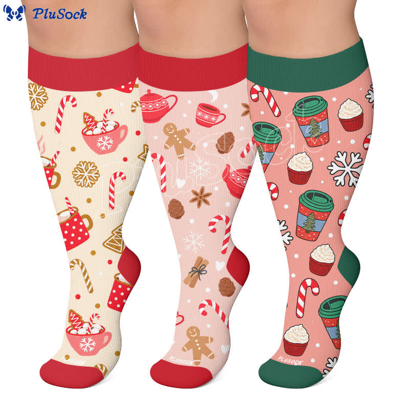 Chaussettes de compression grandes tailles pour boissons de Noël - image 0
