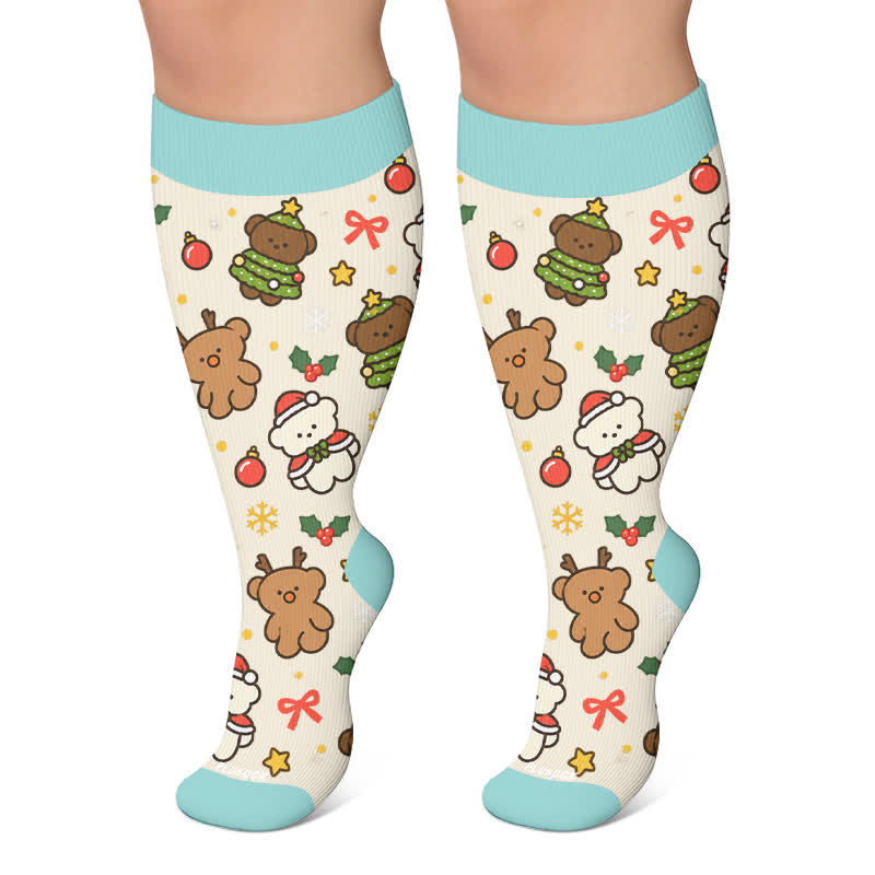 Chaussettes de compression ours de Noël grande taille - Beige - 4XL - image 5