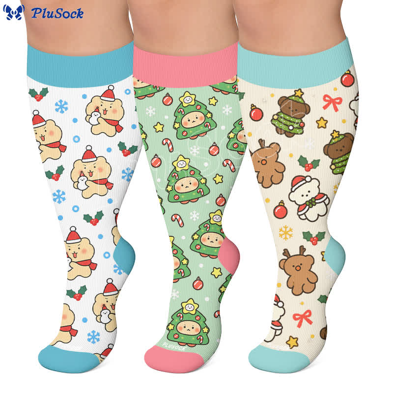 Chaussettes de compression ours de Noël grande taille - image 0