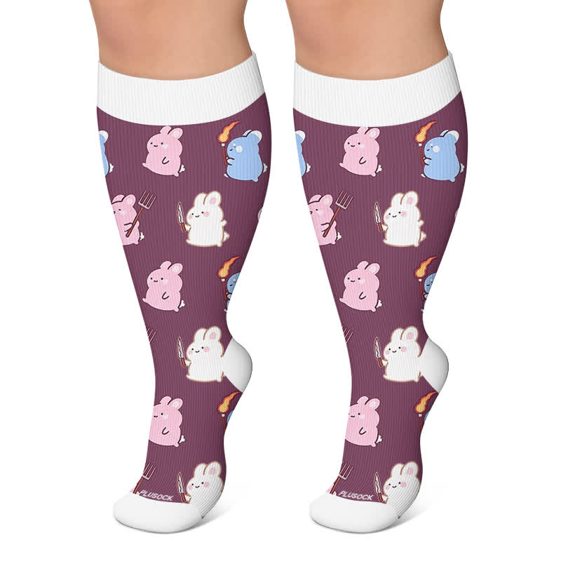 Chaussettes de compression grandes tailles Magic Bunnies Chats Chiens - Violet - 4XL - image 4