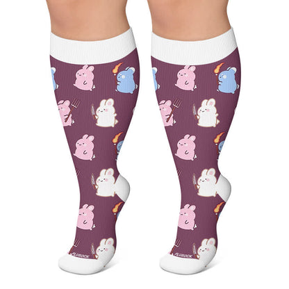 Chaussettes de compression grandes tailles Magic Bunnies Chats Chiens - Violet - 4XL - image 4