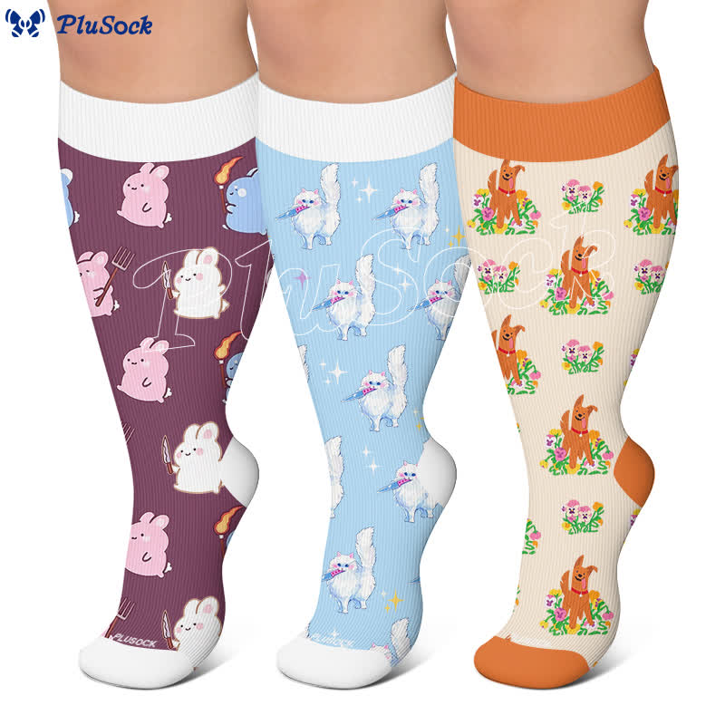 Chaussettes de compression grandes tailles Magic Bunnies Chats Chiens - image 0