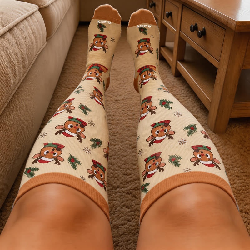 Chaussettes de compression festives à motifs de rennes, grandes tailles - image 1