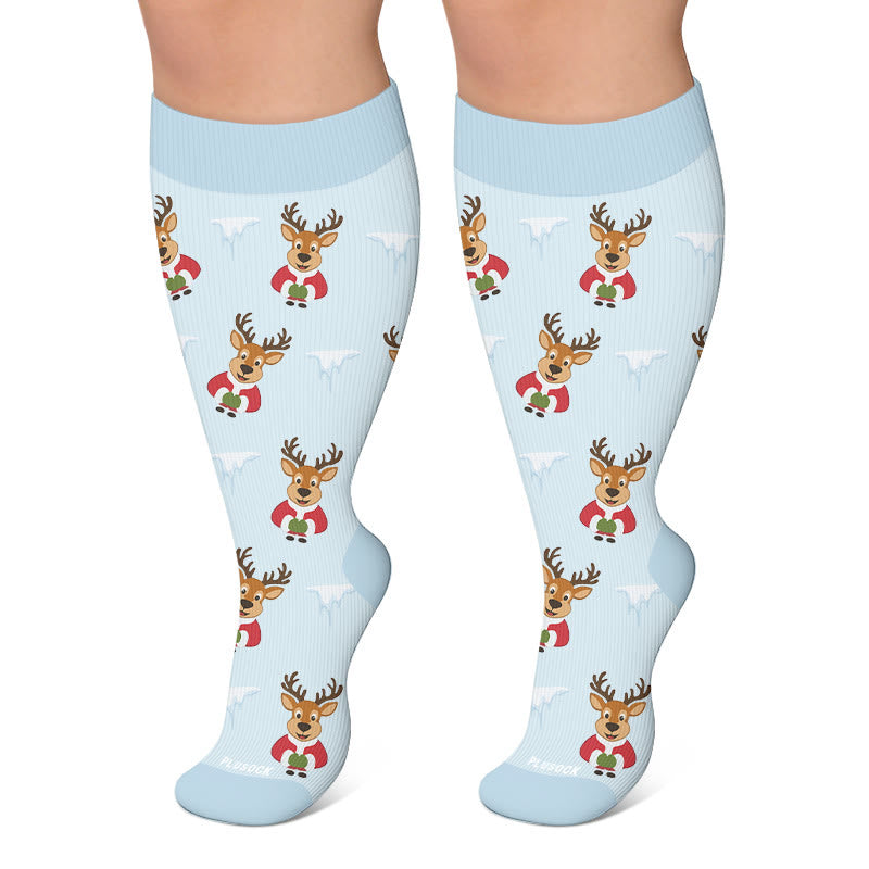 Chaussettes de compression festives à motifs de rennes, grandes tailles - Bleu - 4XL - image 6