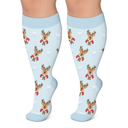 Chaussettes de compression festives à motifs de rennes, grandes tailles - Bleu - 4XL - image 6