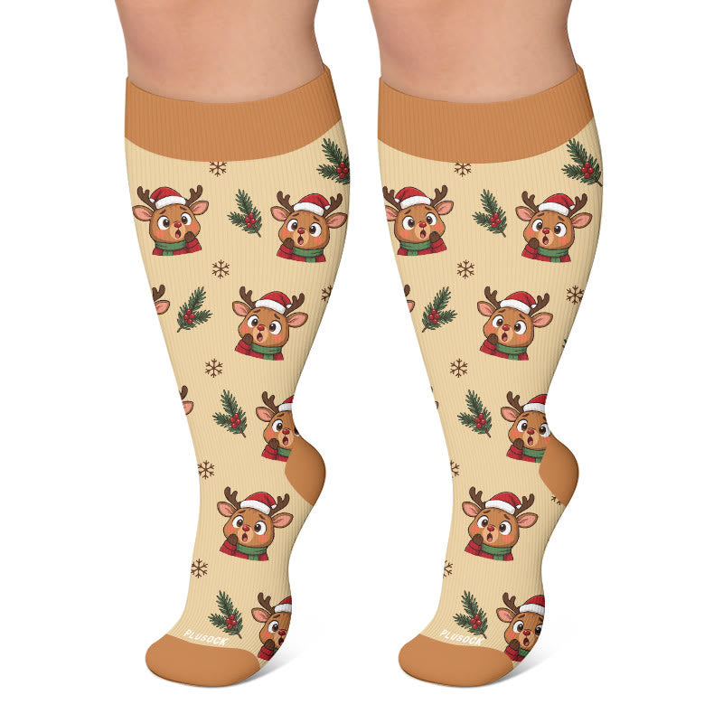 Chaussettes de compression festives à motifs de rennes, grandes tailles - Kaki - 4XL - image 4
