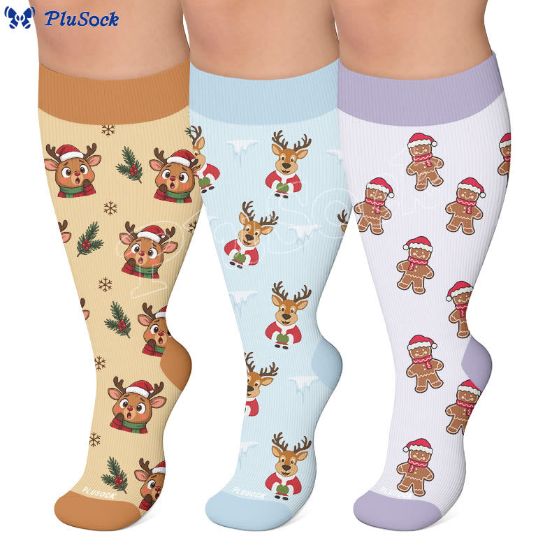 Chaussettes de compression festives à motifs de rennes, grandes tailles - image 0