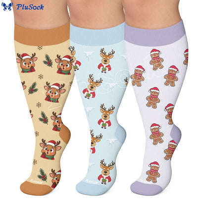 Chaussettes de compression festives à motifs de rennes, grandes tailles - image 0