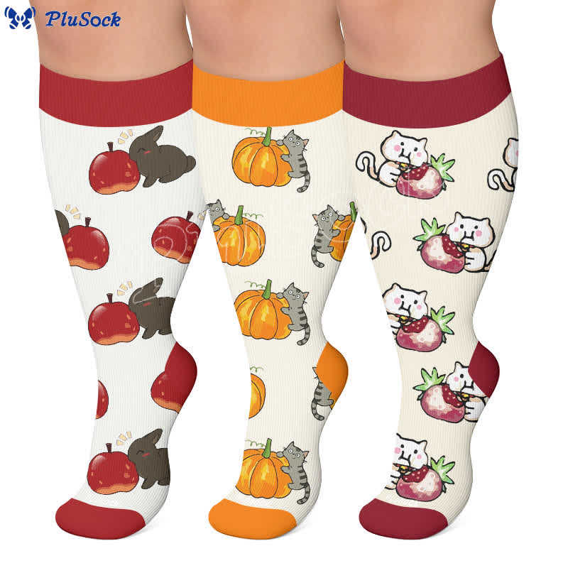 Chaussettes de compression grandes tailles à motifs animaux et fruits - image 0