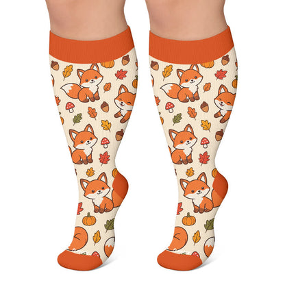 Chaussettes de compression grandes tailles à motif de feuilles d'animaux d'automne - Orange - 4XL - image 5