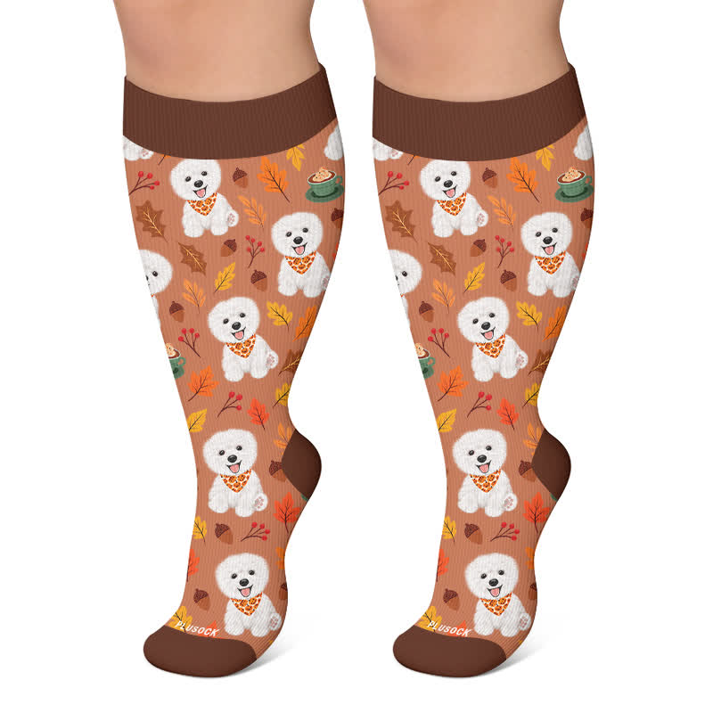 Chaussettes de compression grandes tailles à motif de feuilles d'animaux d'automne - Brun - 4XL - image 6