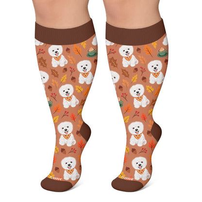 Chaussettes de compression grandes tailles à motif de feuilles d'animaux d'automne - Brun - 4XL - image 6