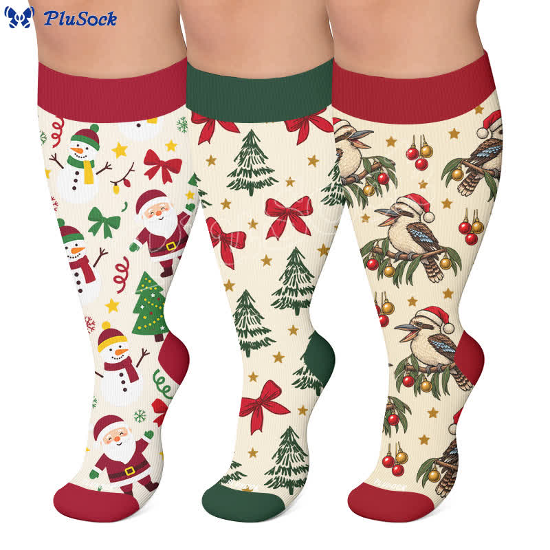 Chaussettes de compression de Noël grande taille avec le Père Noël - image 0