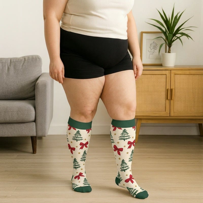 Chaussettes de compression de Noël grande taille avec le Père Noël - image 1