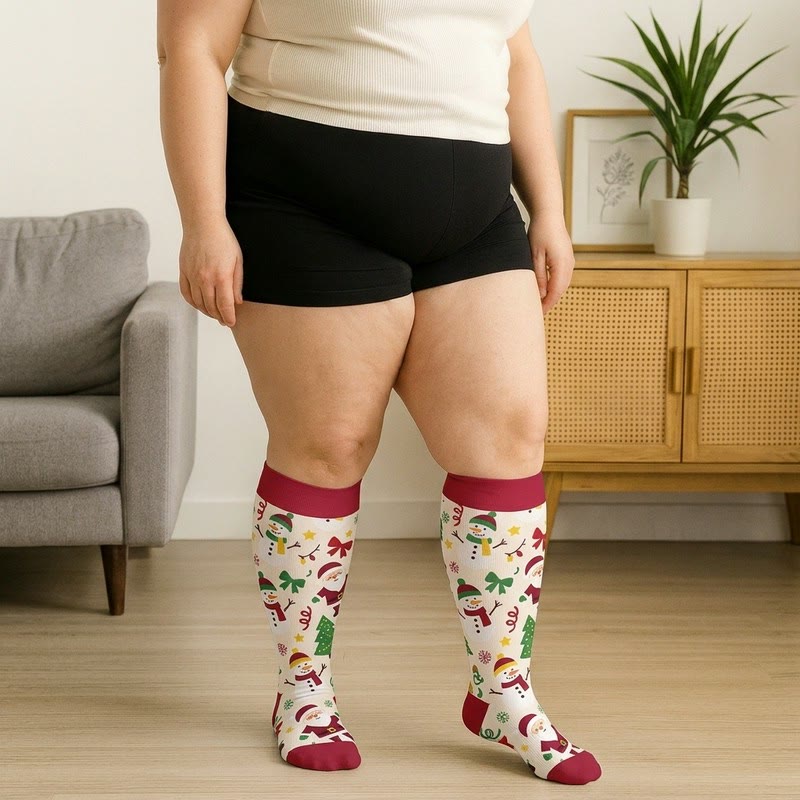Chaussettes de compression de Noël grande taille avec le Père Noël - image 2