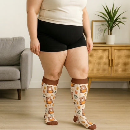 Chaussettes de compression grandes tailles à motif de feuilles d'animaux d'automne - image 2