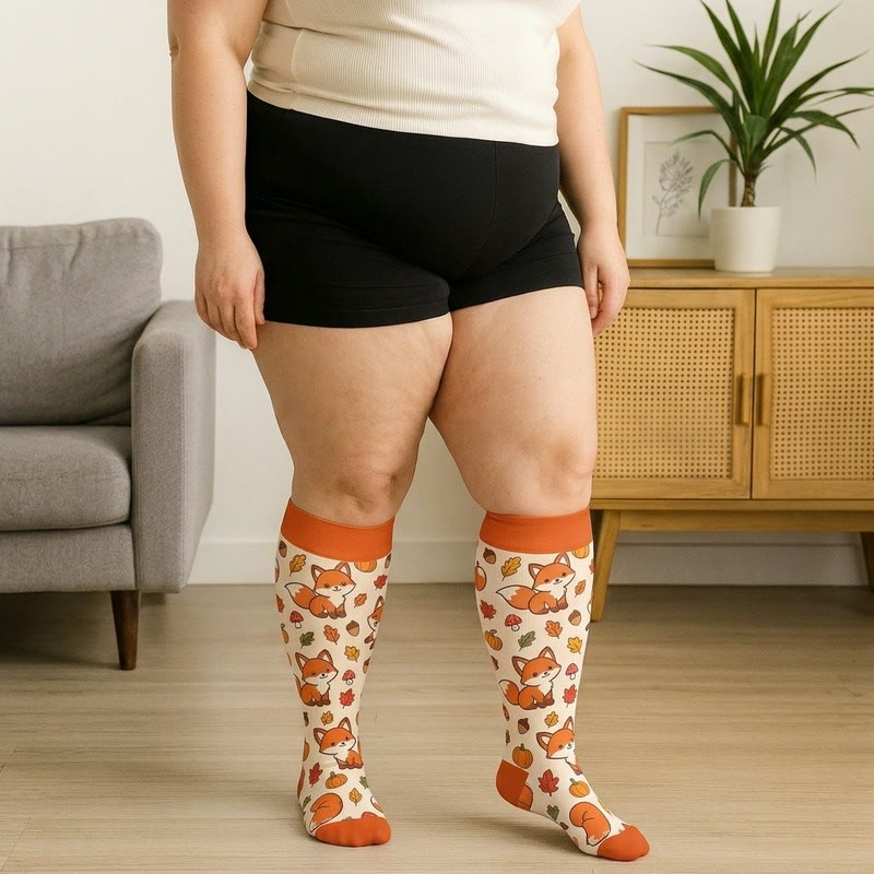 Chaussettes de compression grandes tailles à motif de feuilles d'animaux d'automne - image 3