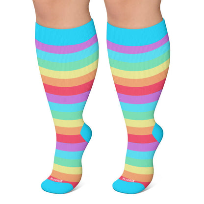 Chaussettes de compression grandes tailles à rayures arc-en-ciel - Bleu - 4XL - image 5