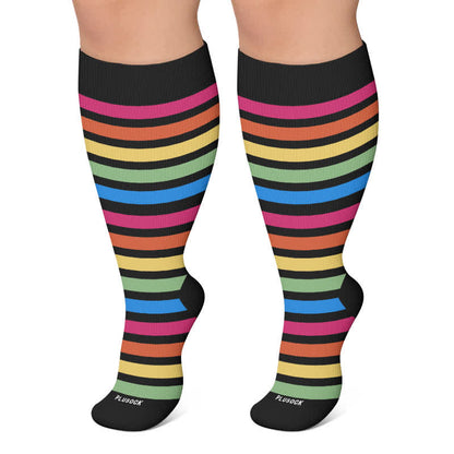 Chaussettes de compression grandes tailles à rayures arc-en-ciel - Noir - 4XL - image 4
