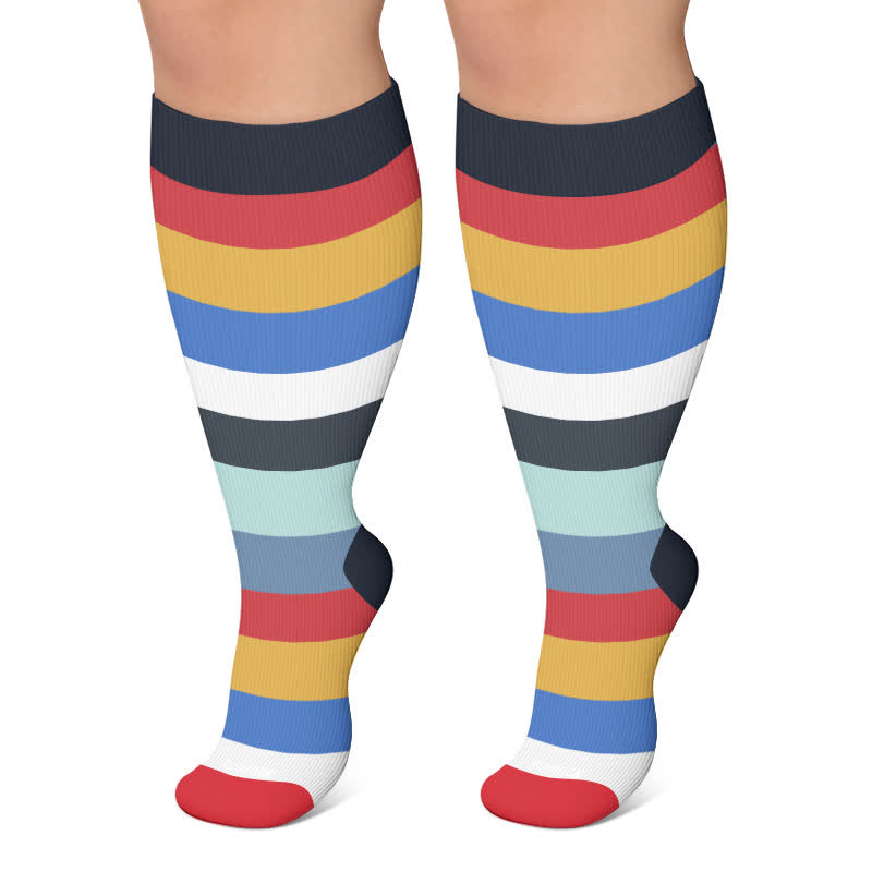 Chaussettes de compression grandes tailles à rayures arc-en-ciel - Bleu marine - 4XL - image 6