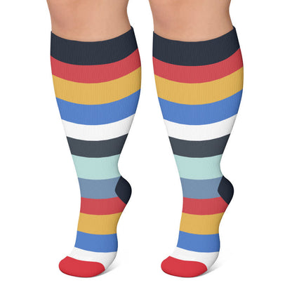 Chaussettes de compression grandes tailles à rayures arc-en-ciel - Bleu marine - 4XL - image 6