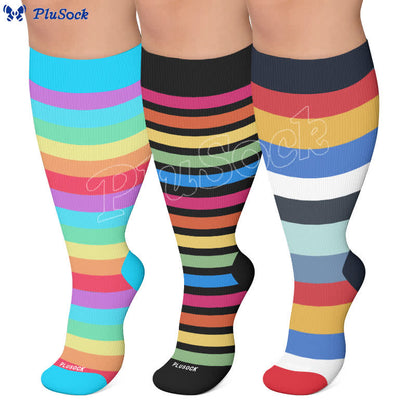 Chaussettes de compression grandes tailles à rayures arc-en-ciel - image 0