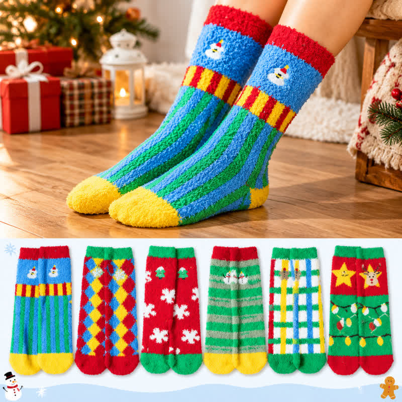 Chaussettes courtes festives à carreaux en peluche (6 paires) - Multicolore - EU36-42(US3-8.5) - image 0