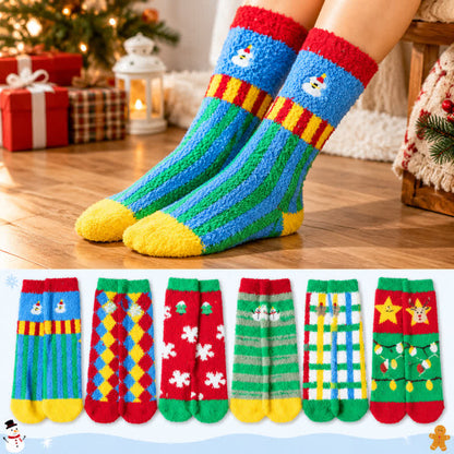 Chaussettes courtes festives à carreaux en peluche (6 paires) - Multicolore - EU36-42(US3-8.5) - image 0