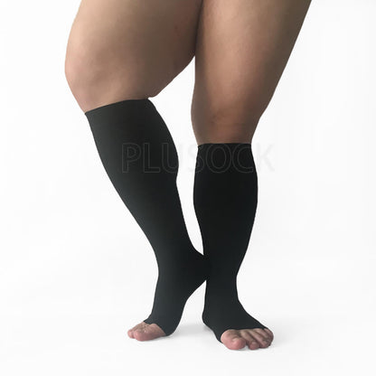 Chaussettes de compression grande taille, mollet large, bout ouvert - Noir - 7XL - image 1
