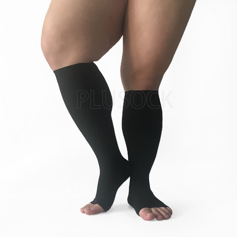 Chaussettes de compression grande taille, mollet large, bout ouvert - Noir - 7XL - image 1