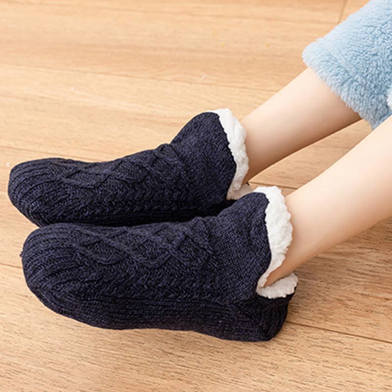 Chaussons-chaussettes d'intérieur chauds en laine d'agneau grande taille (2 paires) - Noir - L - image 5