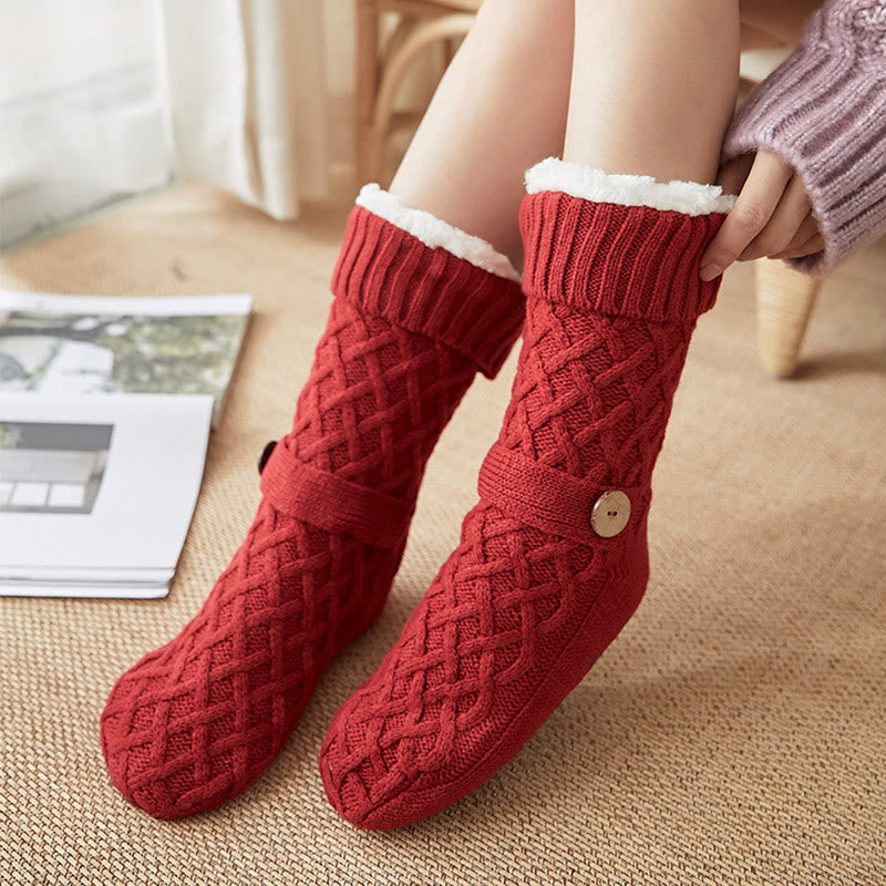 Chaussettes-chaussons douillettes en laine pour Noël - Rouge - EU36-42(US3-8.5) - image 0